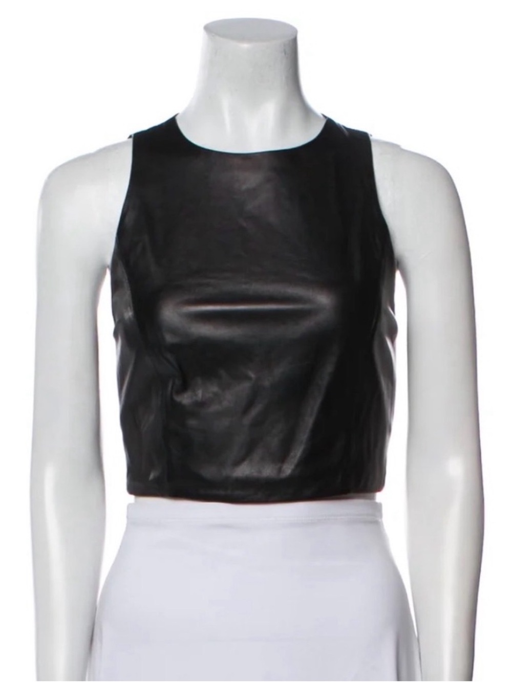 Alice + Olivia Black Lamb Leather Crop Tank Top